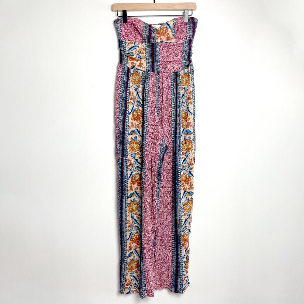 Boho Patchwork Jumpsuit Medium Strapless Wide Leg… - image 2